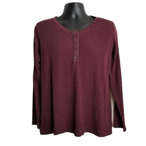 Eddie Bauer Thermal Waffle Henley Mens Size XXL Burgundy Maroon Outdoors Casual